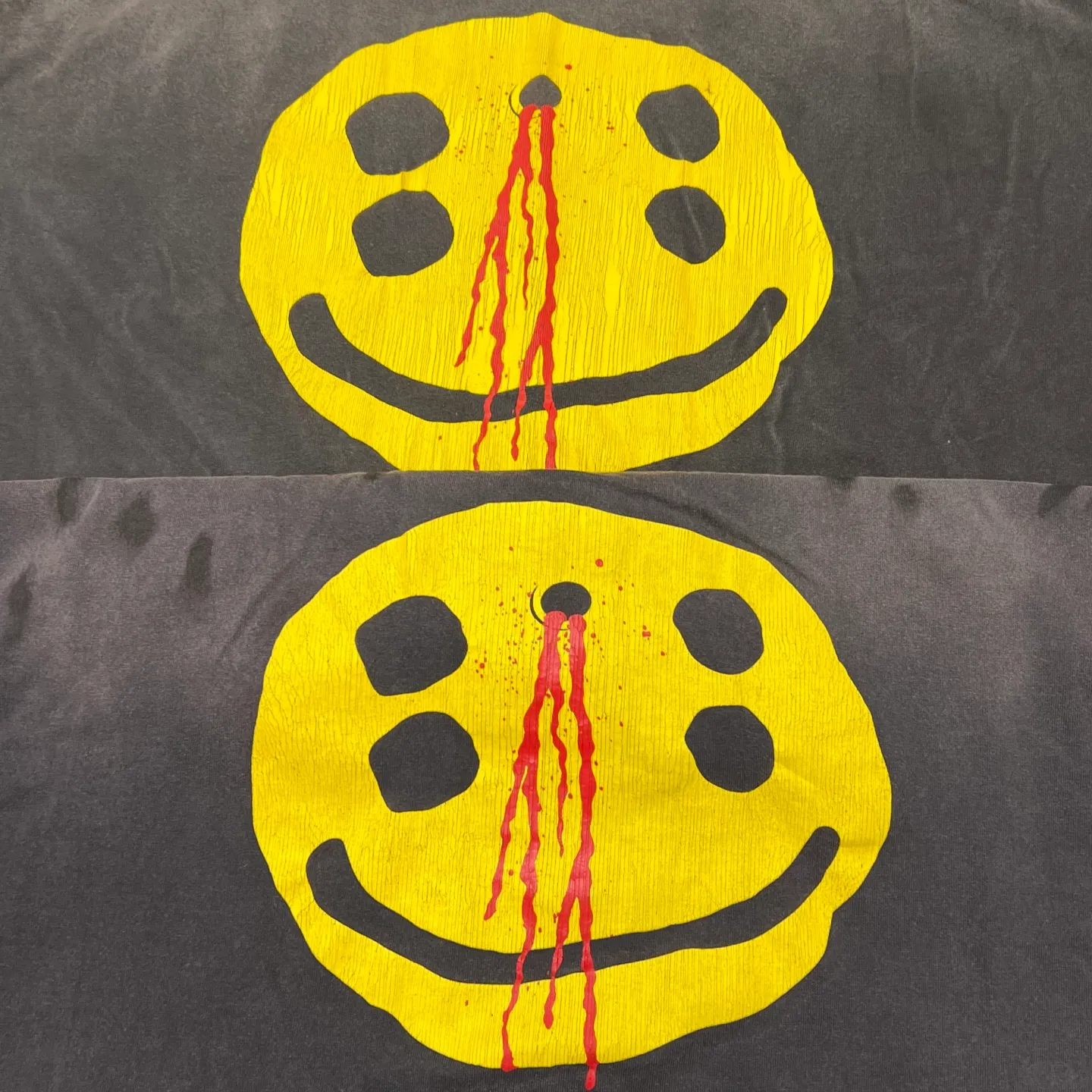 Printing sample comparison CACTUS PLANT FLEA MARKET x SAINT Mxxxxxx SMILE SS TEE/BLK CPFM joint model, short-sleeved smiling face, four-eyed smiling face, retro distressed TEE, washed black S-XL